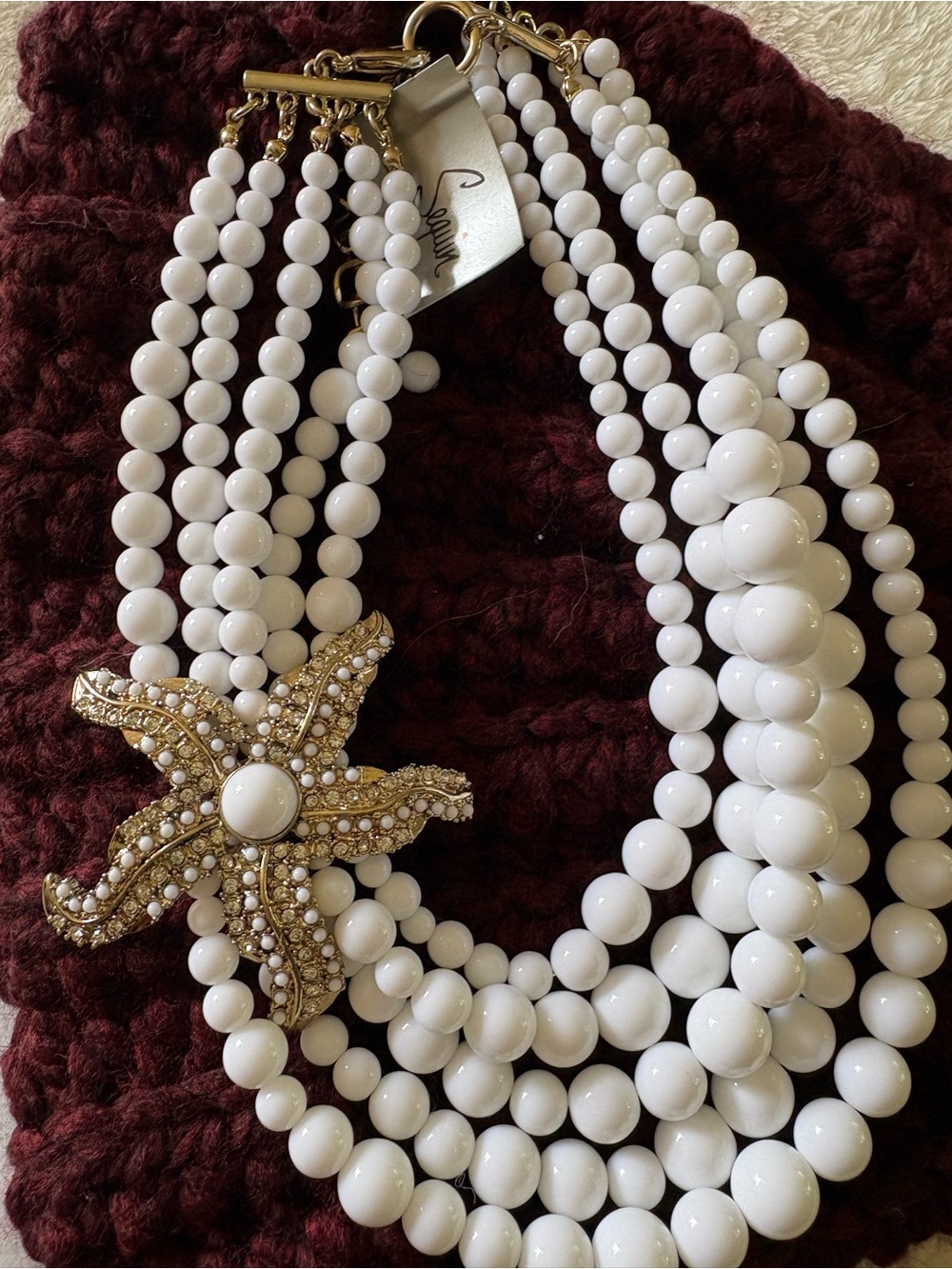 White Beaded Starfish Statement Necklace and bracelet set